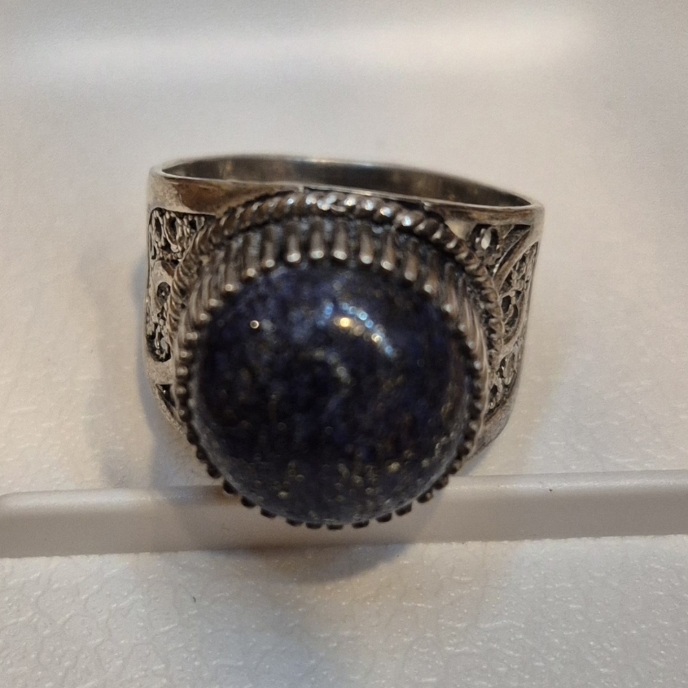 Silver Ring with Dark Blue Stone - Statement Women's Ring